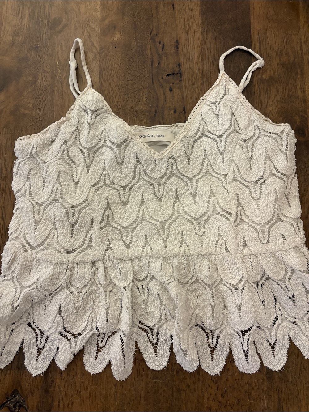 White Lace Sleeveless Peplum Top - Mustard Seed